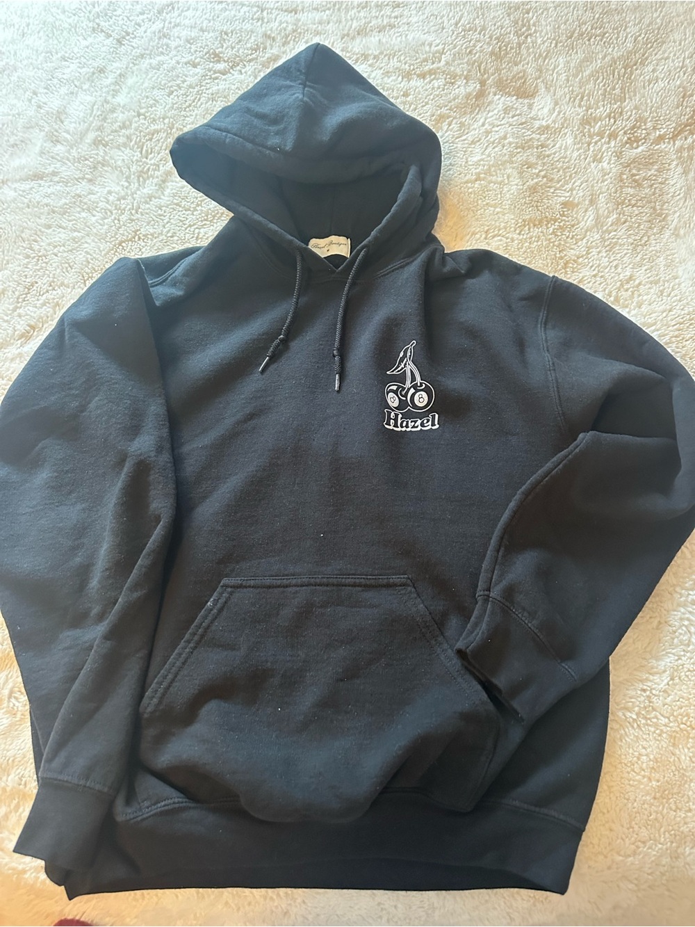 hazel Black Pullover Hoodie with White Logo